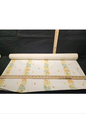 Vintage York Manufacturing Floral Stripe Mid Century Wallpaper Roll Partial 1-21